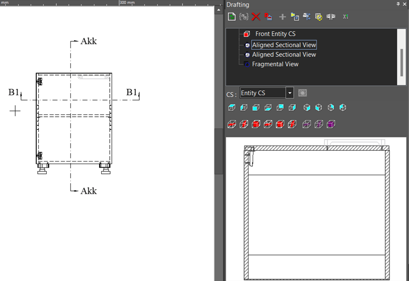 Cutting Plane shown when Aligned Sectional View is selected